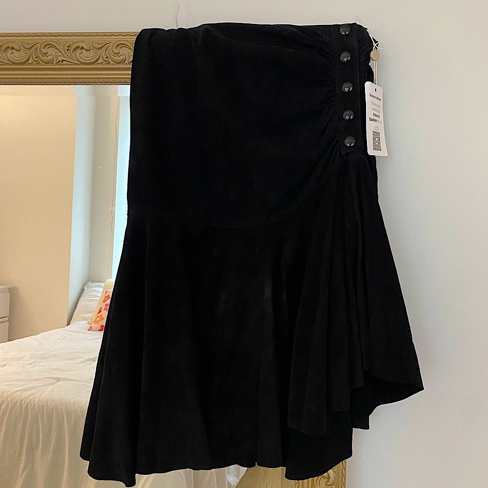 Alaia Paris Velvet vintage midi skirt with side ruffle and snaps